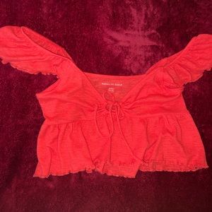 American Eagle Flowy Cropped Coral Top